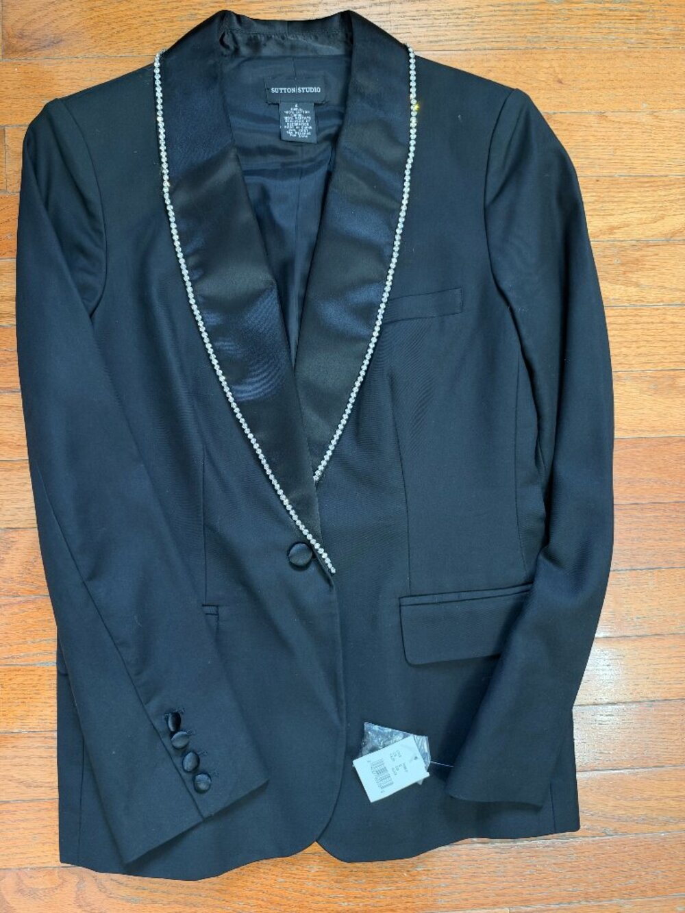 NWT Sutton Studio Crystal-Trim Tuxedo Blazer – Black, 6